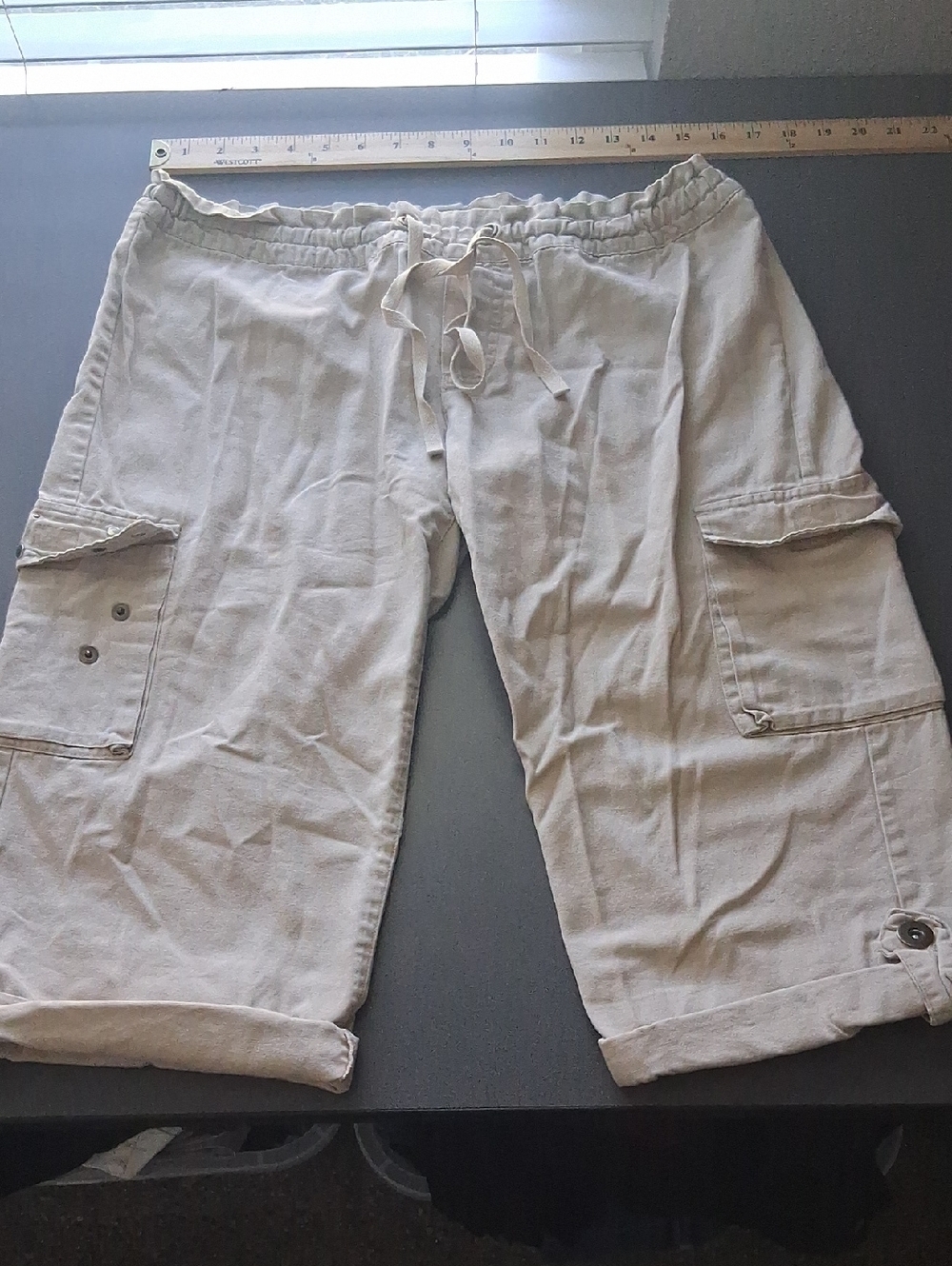 Vintage Abbey Dawn Y2K Cotton Utility Capris Pants Khaki Low Rise